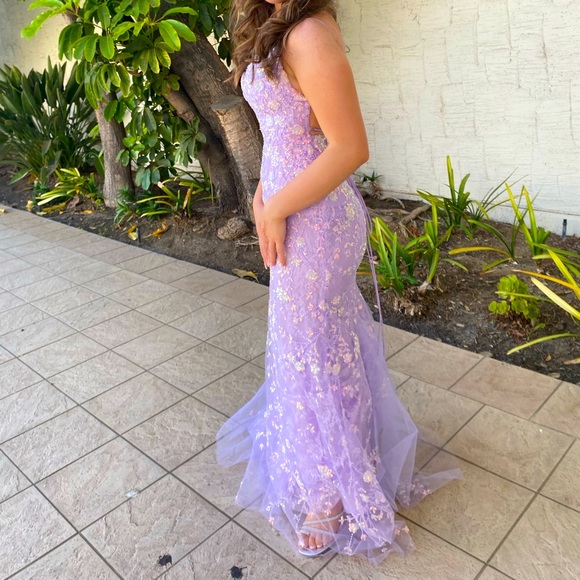 Lilac sequin lace prom dress - Picture 4 of 4
